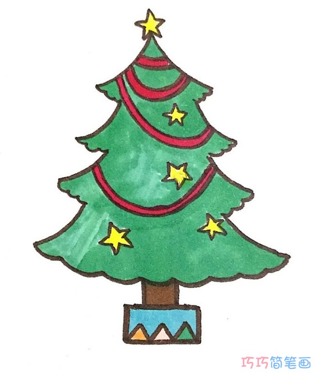儿童漂亮圣诞树的画法简单涂色_圣诞树简笔画图片