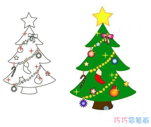 卡通圣诞树怎么画好看可爱_圣诞树简笔画图片