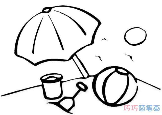 夏天沙滩风景简笔画 沙滩儿童画图片大全