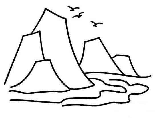 海鸥山水风景简笔画