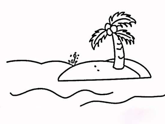海岛沙滩椰子树简笔画
