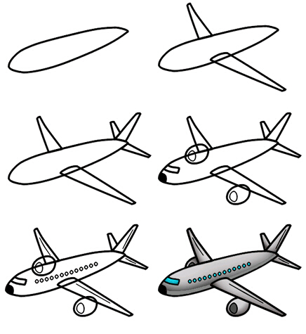 一步一步画卡通飞机简笔画图片