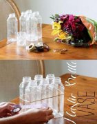 多个塑料矿泉水瓶组合手工花瓶作品教程