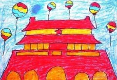 幼儿园精选天安门国庆节蜡笔画作品