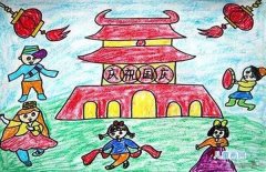 漂亮的天安门国庆节儿童蜡笔画欣赏