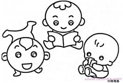 三个可爱小宝宝玩耍简笔画的画法