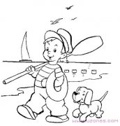 儿童简笔画去海边游泳的小男孩卡通图片（铅笔）