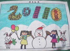 小学二年级庆元旦堆雪人儿童画作品图片