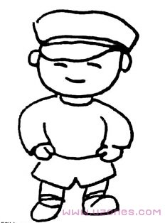 戴警察帽子的小男孩简笔画图片