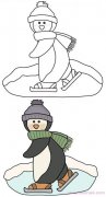 滑雪中的可爱小男孩简笔画图片（彩图对照）
