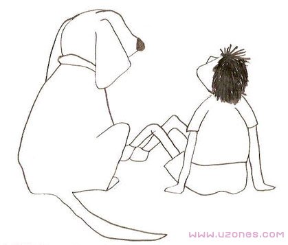 小男孩与狗的背影简笔画图片大全-www.qqscb.com