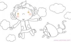 梦中吃棉花糖的小女孩简笔画图片（铅笔素描）