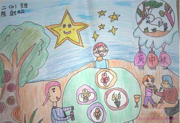 二年级庆祝中秋节儿童画作品图片-www.qqscb.com