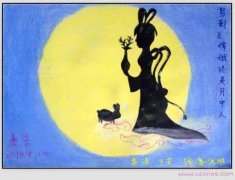 小学生中秋节嫦娥玉兔彩色铅笔画作品图片