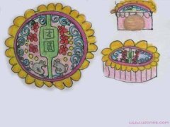 中秋佳节既大又圆的月饼儿童彩铅画作品图片