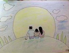 中秋节一家人赏月优秀儿童水彩画作品图片