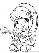 可爱小女孩弹吉他简笔画卡通图片素描（铅笔绘画）