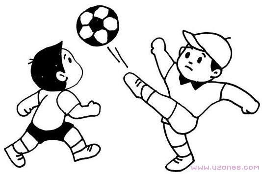 两个小男孩踢足球简笔画图片素描-www.qqscb.com