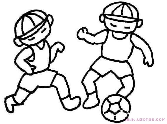 两个小男孩踢足球简笔画图片-www.qqscb.com