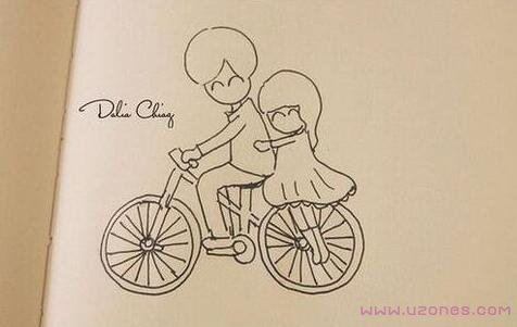 骑自行车上学简笔画卡通图片-www.qqscb.com