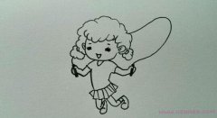喜欢跳绳的小女孩简笔画图片（铅笔素描）