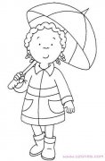 撑打雨伞的小女孩简笔画卡通图片（铅笔素描）
