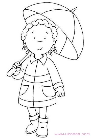 打着雨伞的小女孩简笔画图片-www.qqscb.com