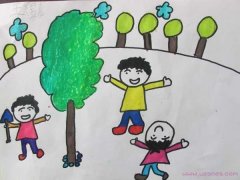 大班幼儿园植树节儿童水彩画作品图片
