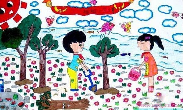 种树,植树节儿童画图片大全-www.qqscb.com
