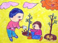 幼儿园中班小朋友植树节种树水彩画图片