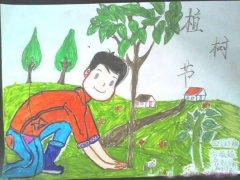小学三年级植树节儿童水彩画获奖作品图片
