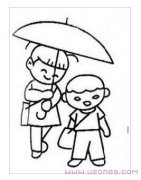 下雨天小女孩打伞一起上学简笔画图片大全