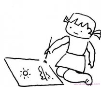 学绘画的小女孩简笔画卡通图片（素描铅笔）