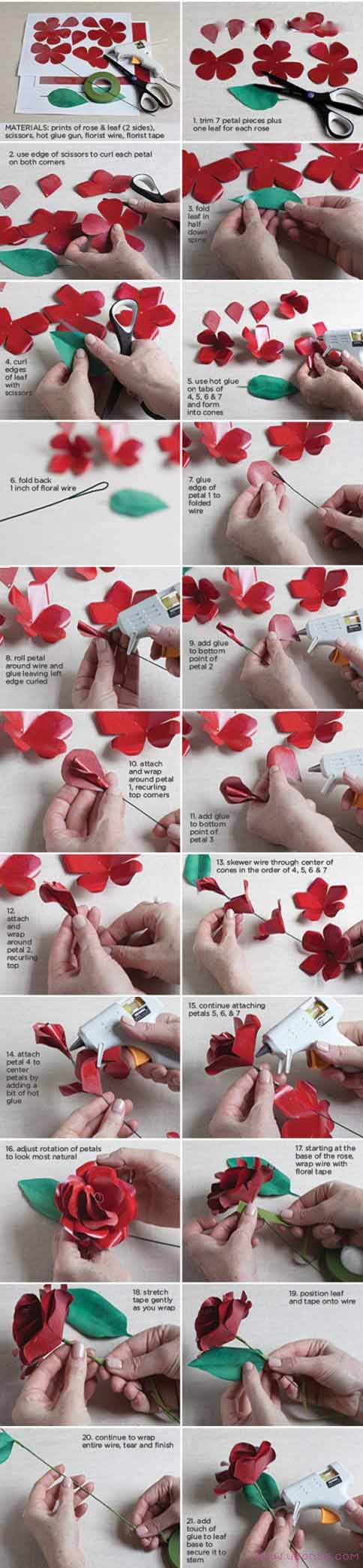 纸玫瑰花的折法教程图解-www.qqscb.com