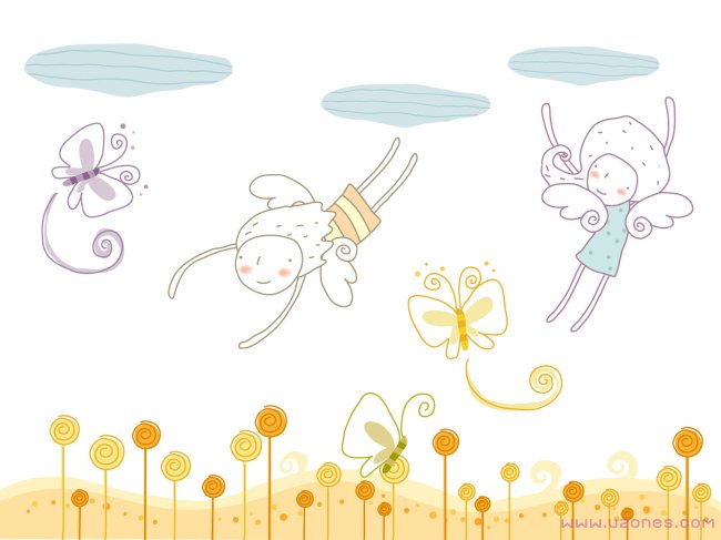 儿童天使的翅膀简笔画图片素描（彩铅绘）-www.qqscb.com