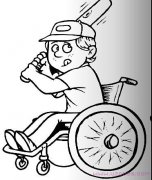 坐轮椅上打棒球的小男孩简笔画图片（素描铅笔）
