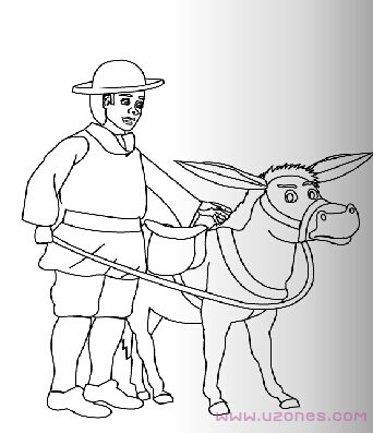牵着毛驴的小男孩简笔画图片(素描铅笔)-www.qqscb.com