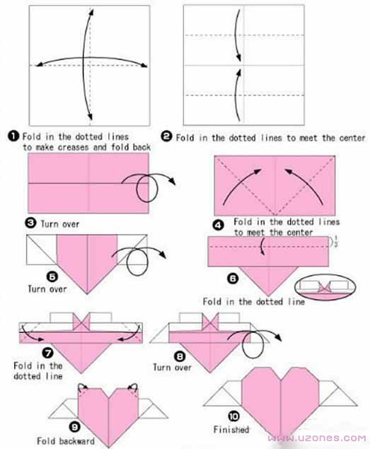 儿童爱心天使的折法手工图解教程-www.qqscb.com