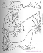 卡通钓鱼的小男孩简笔画图片大全（素描铅笔）