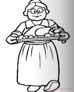 感恩节奶奶做早餐简笔画卡通图片（素描铅笔）