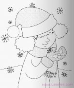 冬天玩雪花的小女孩简笔画图片（素描铅笔）