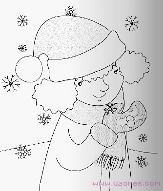 冬天玩雪花的小女孩简笔画图片(素描铅笔)-www.qqscb.com