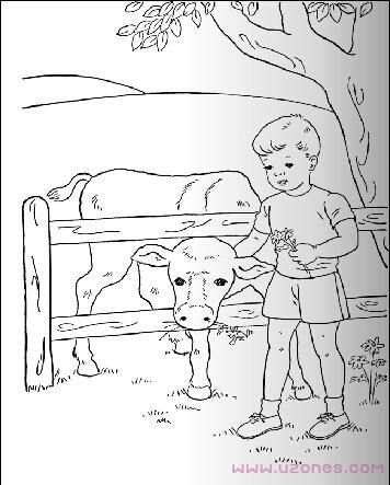 放牛的小男孩简笔画卡通图片(素描铅笔)-www.qqscb.com