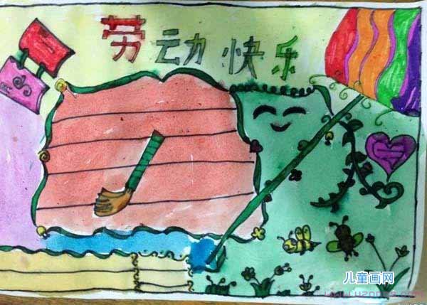 幼儿园庆祝劳动节儿童水彩画手绘作品图片-www.qqscb.com