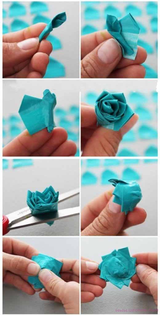 利用透明胶带制作纸花朵戒指的折法图解-www.qqscb.com