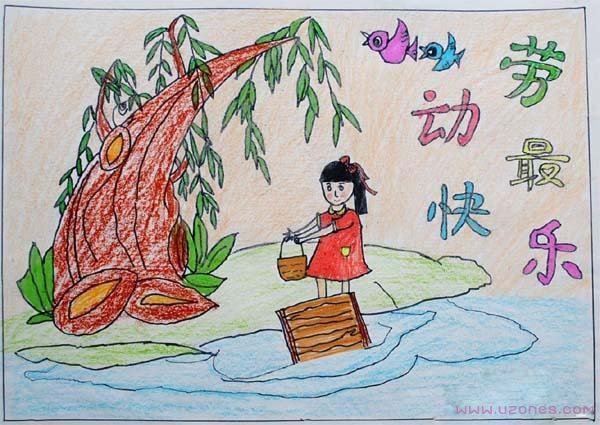 庆祝劳动节快乐优秀儿童蜡笔画作品-www.qqscb.com