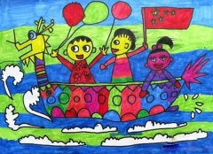 赛龙舟庆祝端午节优秀儿童水彩画作品