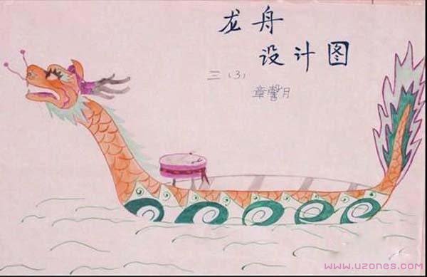 三年级端午节大龙舟儿童彩铅画作品图片-www.qqscb.com