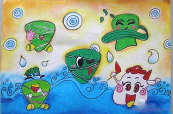 可爱的卡通粽子端午节儿童画作品图片-www.qqscb.com