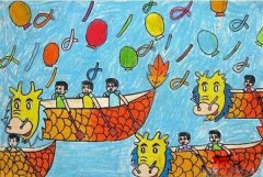 端午节赛龙舟小学生儿童水彩画作品图片